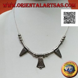 Collier en argent 925 ‰ avec sphères gravées enfilées de 40 cm, tubes et assiettes