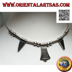 Collar de plata 925 ‰ con esferas, tubos y placas grabadas ensartadas de 40 cm