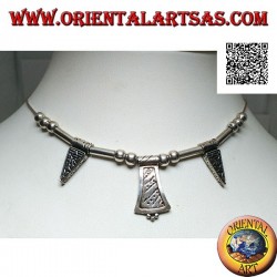 Collier en argent 925 ‰ avec sphères gravées enfilées de 40 cm, tubes et assiettes