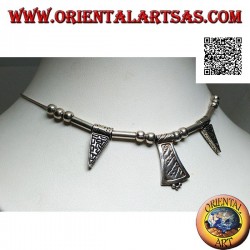 925 ‰ silver necklace with 40 cm strung engraved spheres, tubes and plates