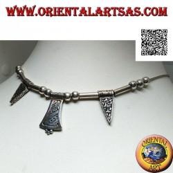 Collar de plata 925 ‰ con esferas, tubos y placas grabadas ensartadas de 40 cm