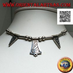 Collier en argent 925 ‰ avec sphères gravées enfilées de 40 cm, tubes et assiettes