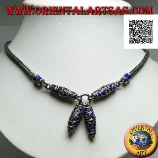 925 ‰ silver necklace with cloisonné flame enamelled inserts