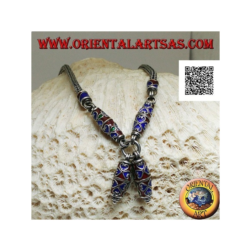 Collana in argento 925 ‰ con inserti smaltati a fiamma in lavorazione cloisonné