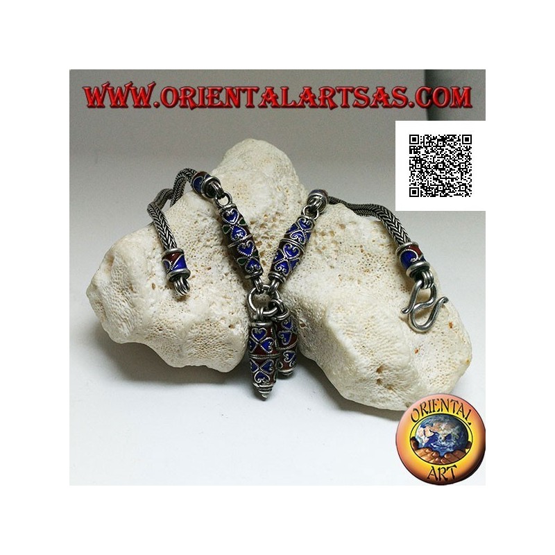 925 ‰ silver necklace with cloisonné flame enamelled inserts