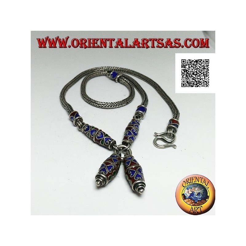 Collar de plata 925 ‰ con inserciones cloisonné esmaltadas a la llama