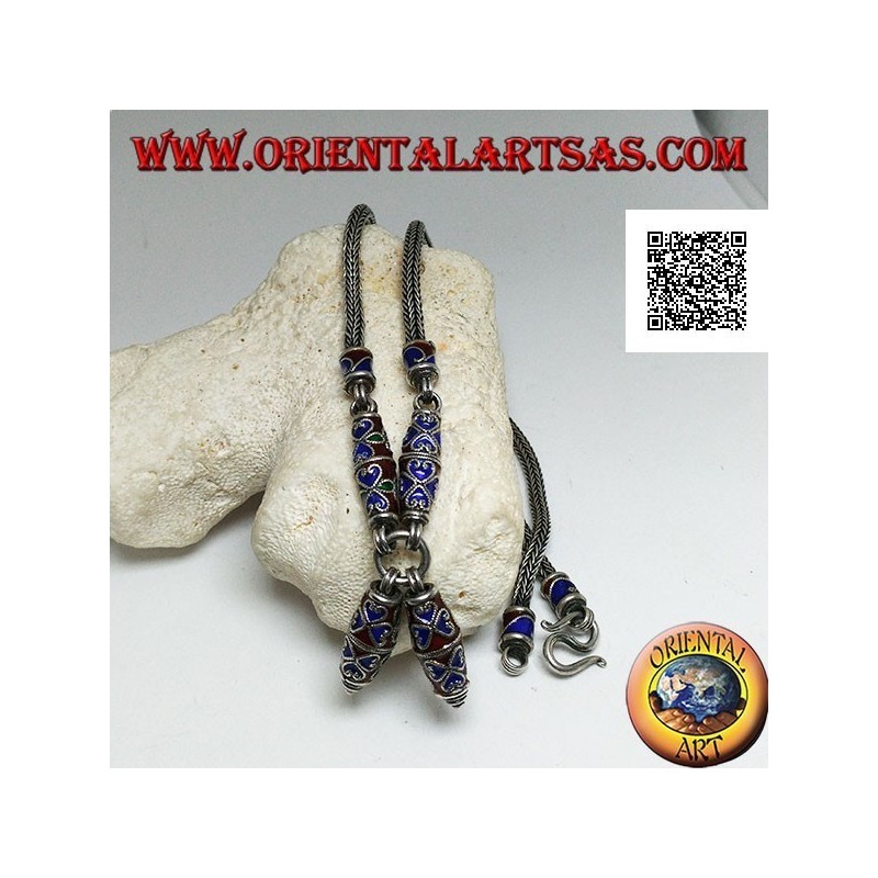 925 ‰ Silber Halskette mit Cloisonné Flammen emaillierten Einsätzen