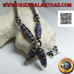 925 ‰ silver necklace with cloisonné flame enamelled inserts