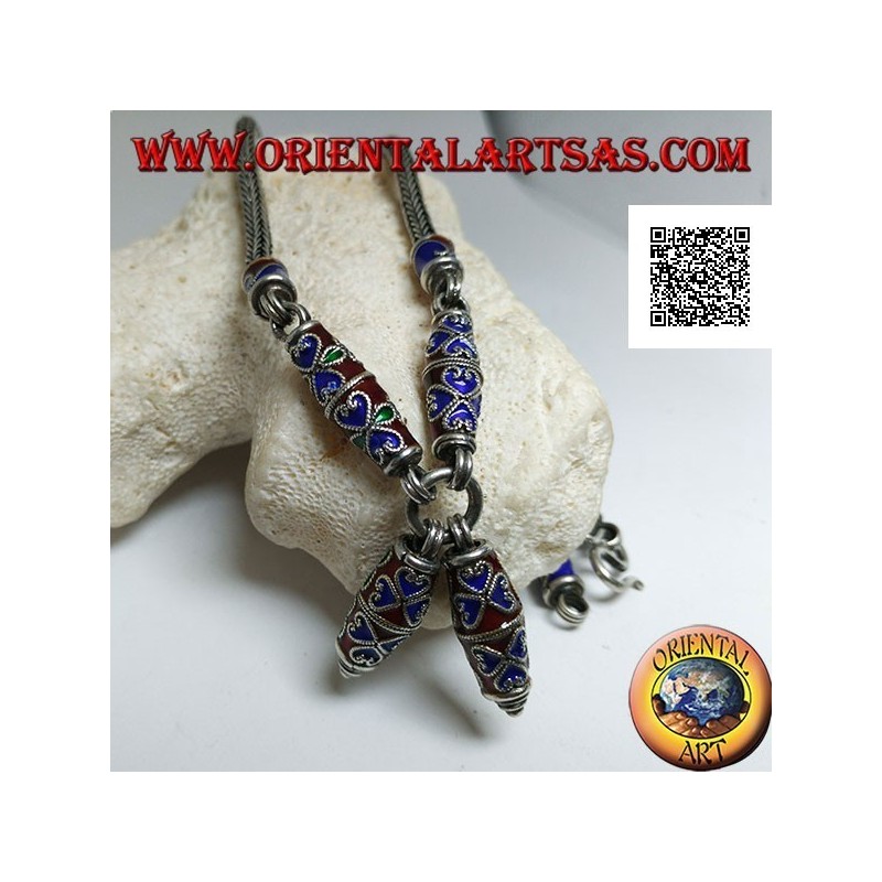 Collier en argent 925 ‰ avec inserts en émail cloisonné