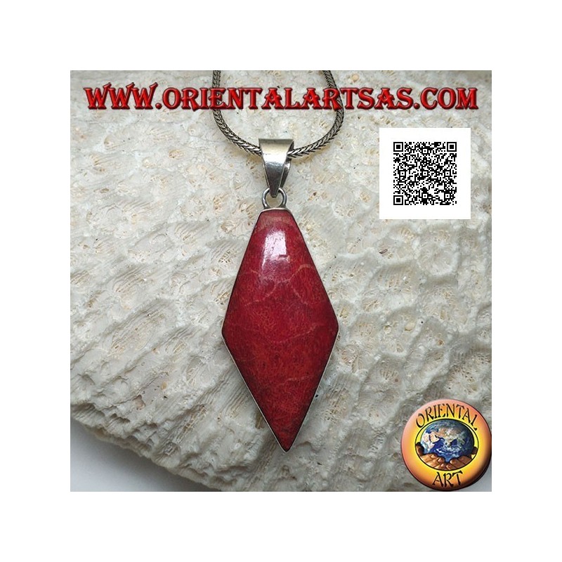 Silver pendant with rhomboidal red coral (coral) on a smooth setting
