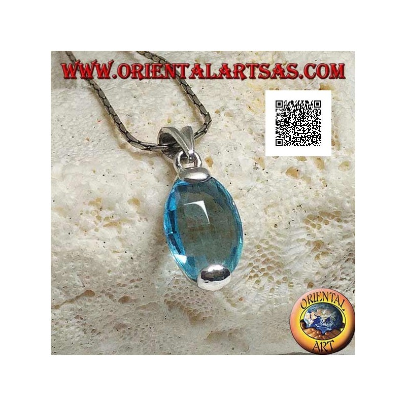 Silberanhänger mit ovalem facettiertem Blautopas oben und unten