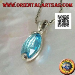 Silver pendant with oval faceted blue topaz set above and below