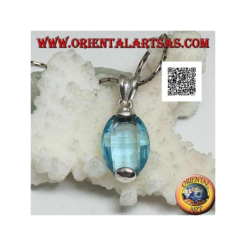 Colgante de plata con topacio azul facetado ovalado engastado arriba y abajo