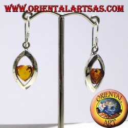 Pendientes de plata con el corazón de color ámbar