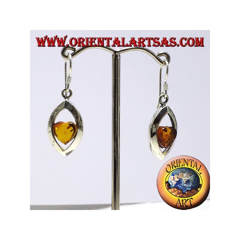 Pendientes de plata con el corazón de color ámbar