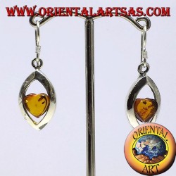 Pendientes de plata con el corazón de color ámbar