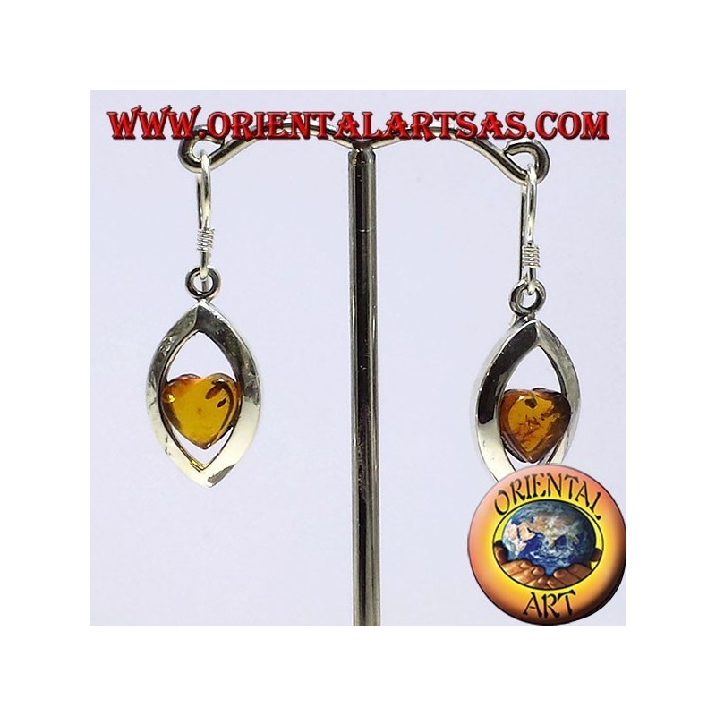 Silver earrings with amber heart