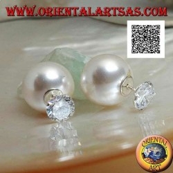 Silberne Ohrringe mit weißer Perle und rundem Zirkon (Dior-Stil)