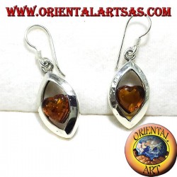 Boucles d'oreilles argent avec coeur ambre