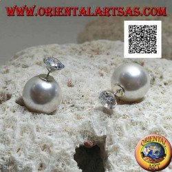 Boucles d'oreilles lobe en argent avec perle blanche et serti zircon rond (style Dior)