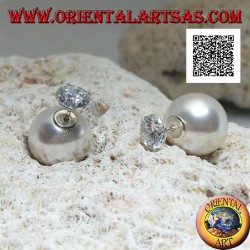 Silberne Ohrringe mit weißer Perle und rundem Zirkon (Dior-Stil)