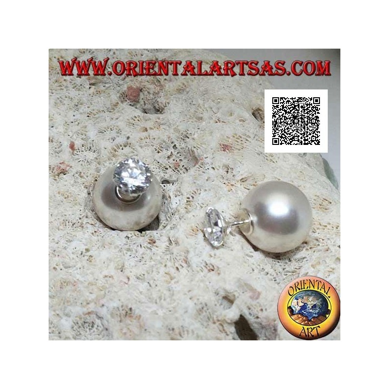 Orecchini in argento da lobo con perla bianca e zircone tondo incastonato (stile Dior)