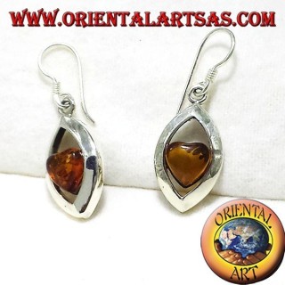 Pendientes de plata con el corazón de color ámbar