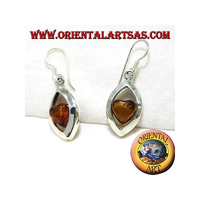 Boucles d'oreilles argent avec coeur ambre