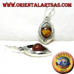 Boucles d'oreilles argent avec coeur ambre