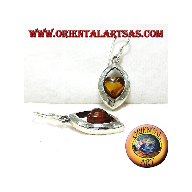 Silver earrings with amber heart