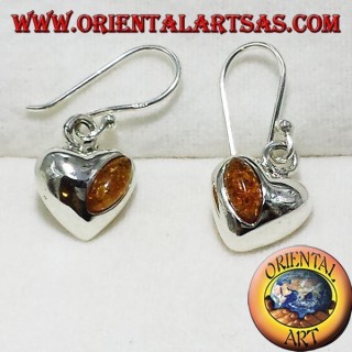 silver heart earrings with amber