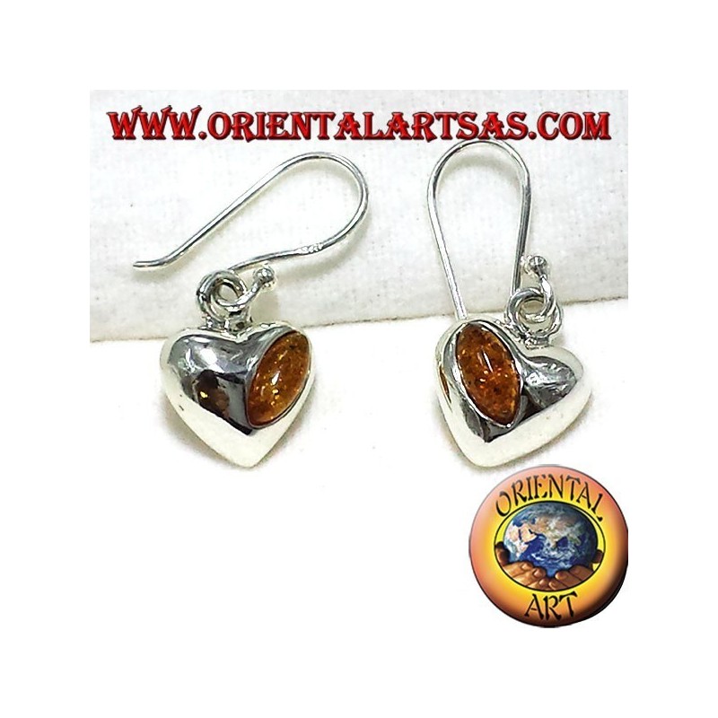 argent boucles d'oreilles coeur avec ambre