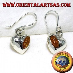 orecchini in argento cuore con ambra