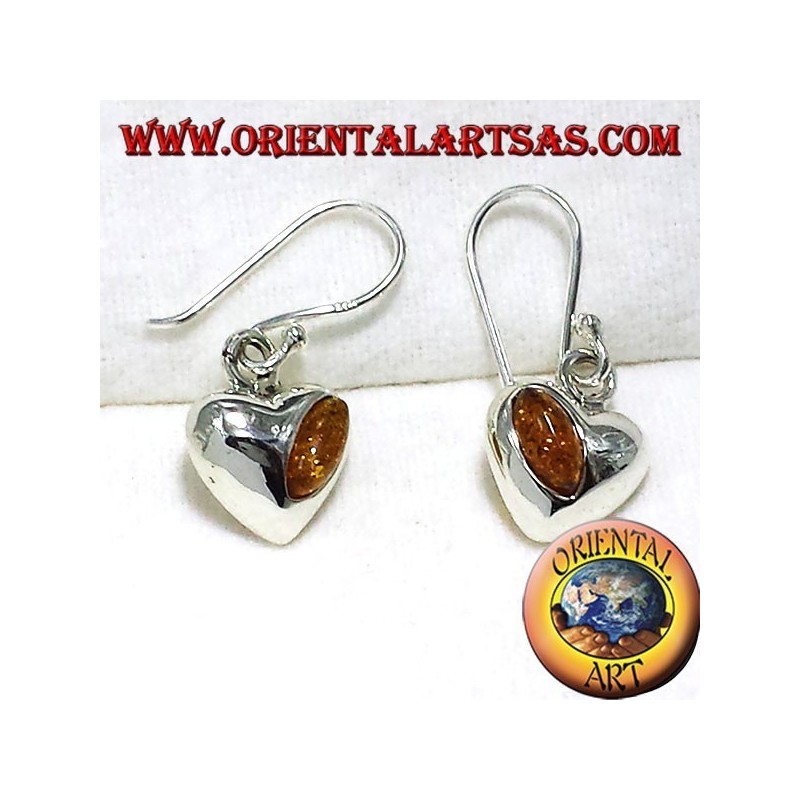 orecchini in argento cuore con ambra