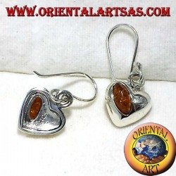 argent boucles d'oreilles coeur avec ambre