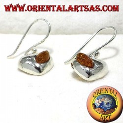 silver heart earrings with amber