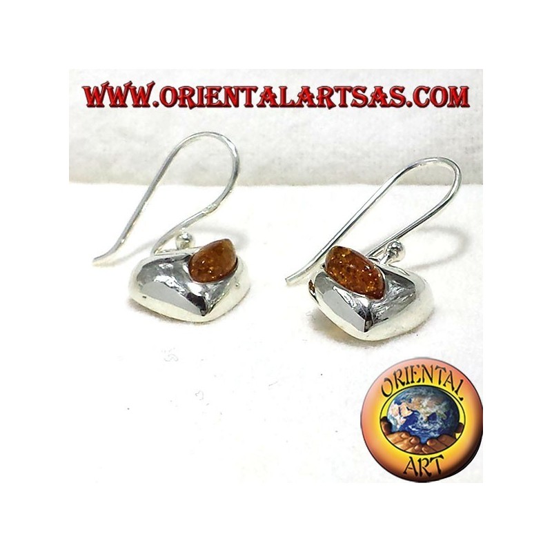 silver heart earrings with amber