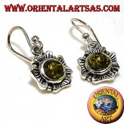 Boucles d'oreilles fleurs en argent avec ambre vert