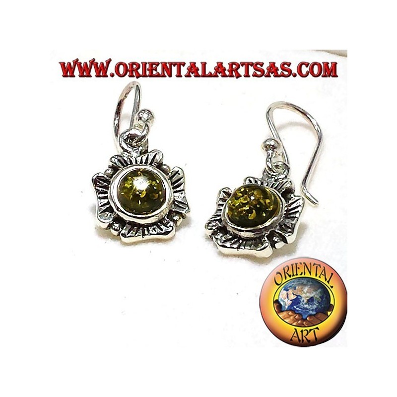 Pendientes de flores de plata con ámbar verde