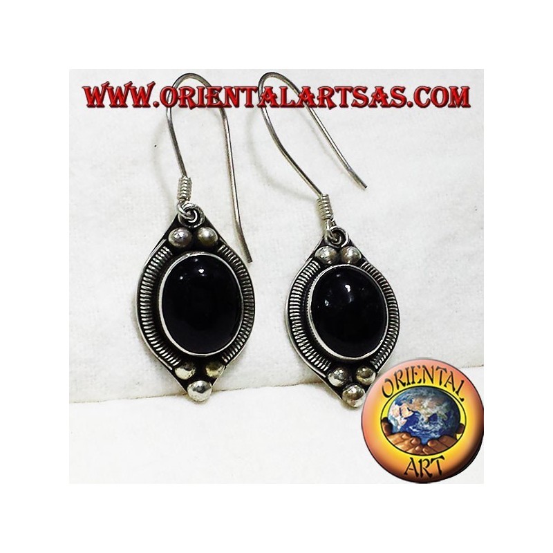 boucle d'oreille en argent avec onyx Bali