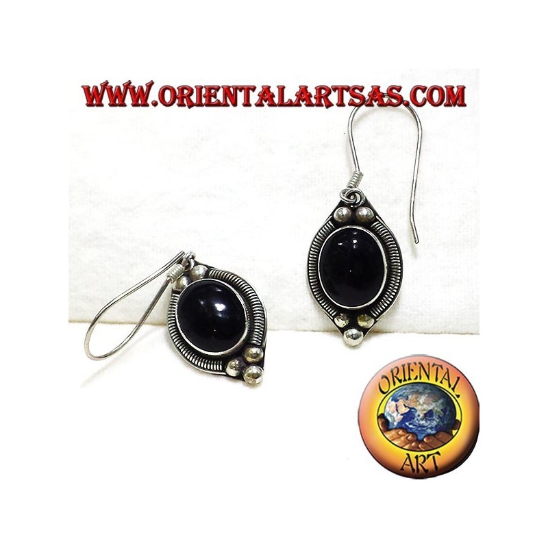 boucle d'oreille en argent avec onyx Bali