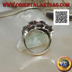 Silbergitterring mit ovalen und runden Naturgranaten und Markasit an den äußeren Kreuzungen