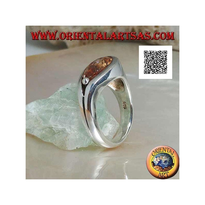Rhodinierter Silberring mit Cross-Drop-Champagner-Zirkon auf glatter Fassung