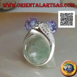 Anillo de plata rodiada de dos brazos con dos esferas facetadas de circonita amatista