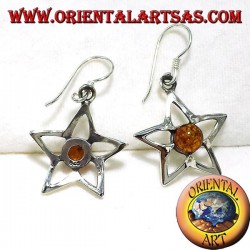 silver star earrings with amber