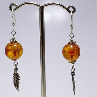 boucles d'oreille en argent avec ambre plume