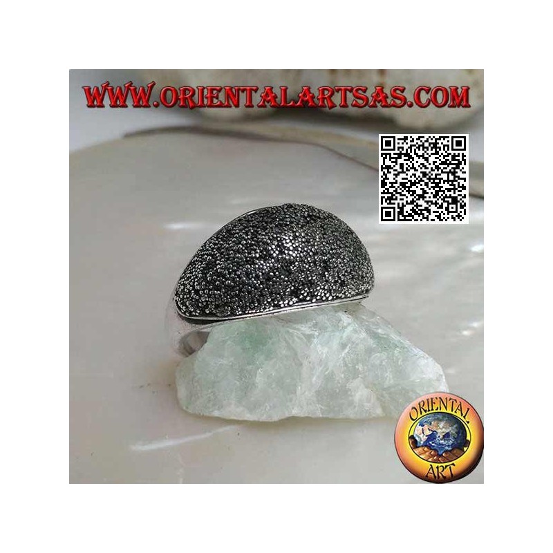 Silver ring with rounded band studded with marcasite