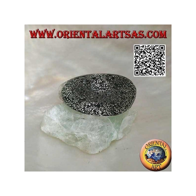 Silver ring with rounded band studded with marcasite