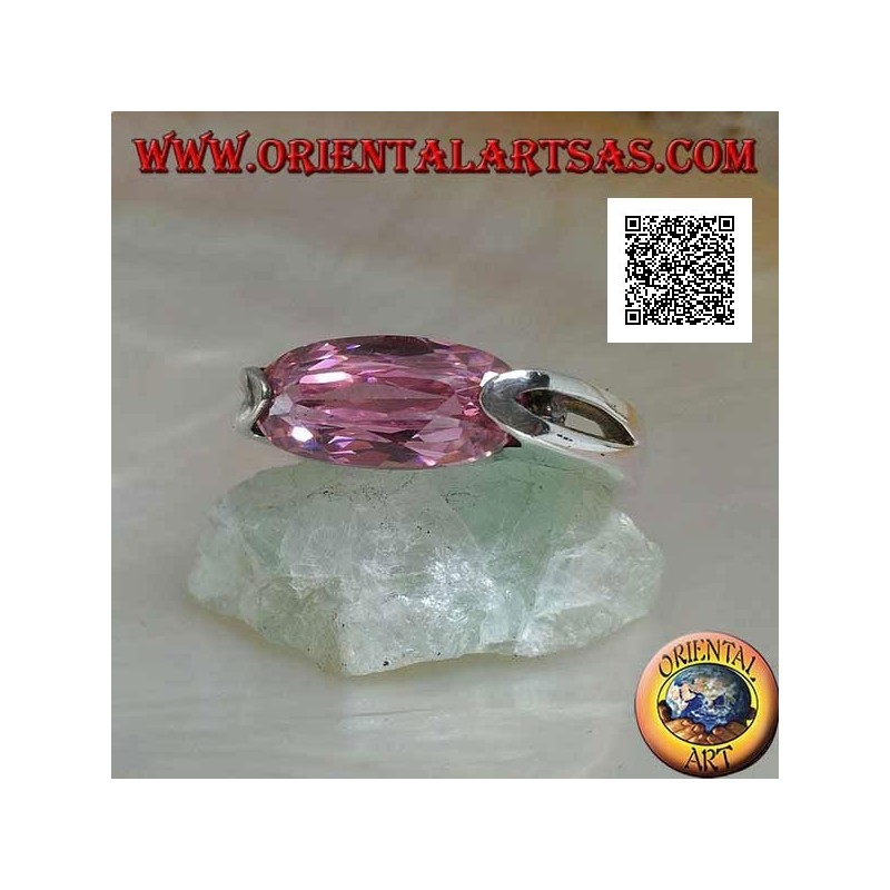 Rhodiumsilberring mit schmalem, ovalem, pinkfarbenem, facettiertem Zirkon an der Seite