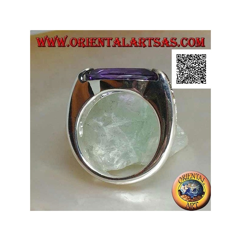 Rhodiumsilberring mit schmalem, ovalem, facettiertem Amethystzirkon an der Seite